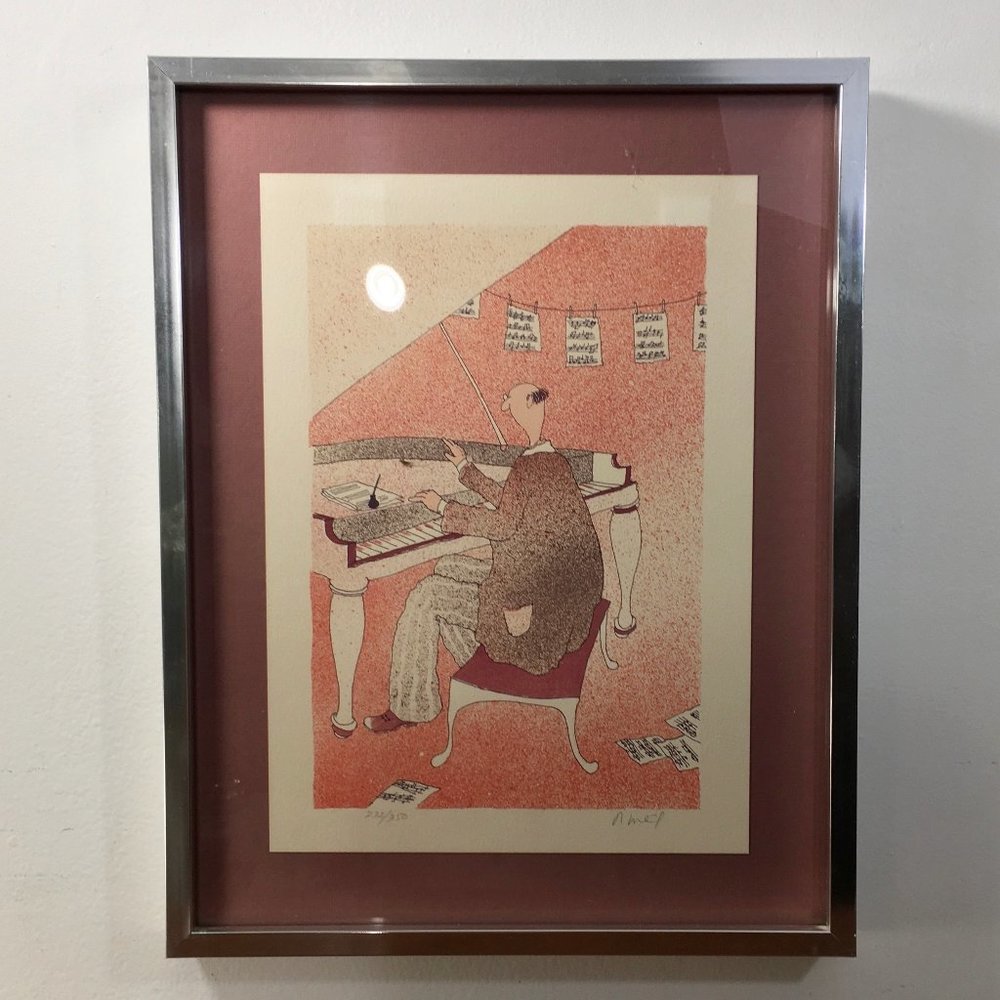Pianist Art Color Printed Aluminum Framed - Picture 1 of 6
